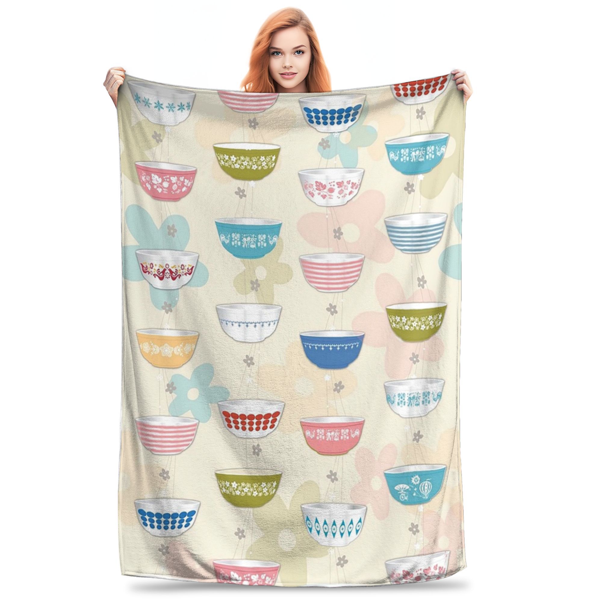 Vintage Collectible Pyrex - Vintage Pyrex Bowls Collection Blanket Soft