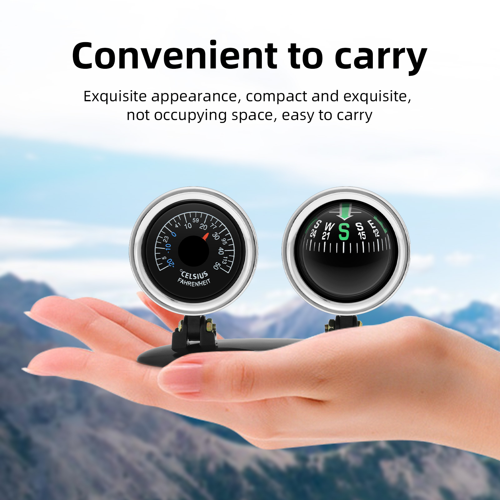 Analog Meter Gauge - Car Ornaments Compass Thermometer Guide Ball