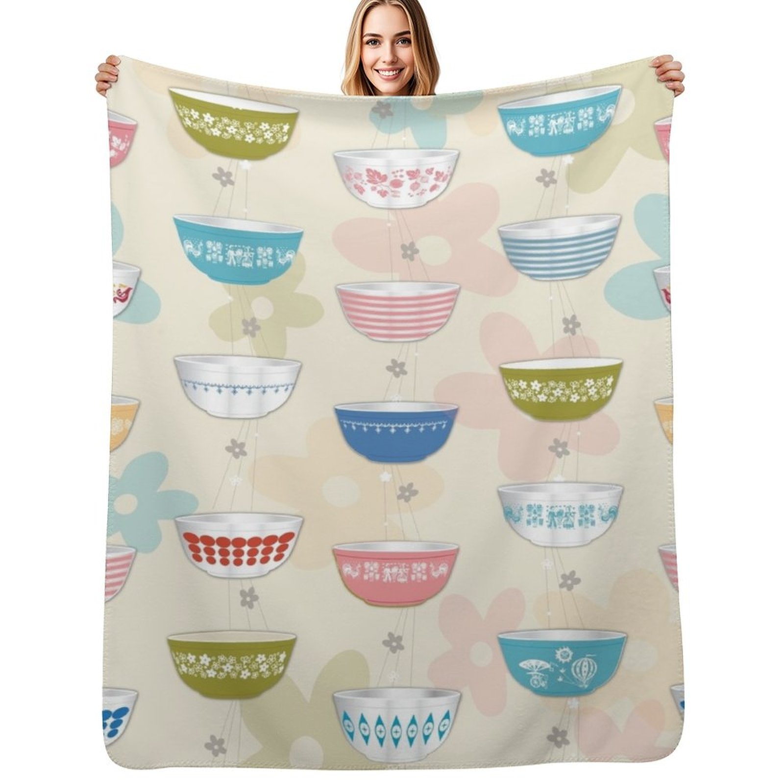 Vintage Collectible Pyrex - Vintage Pyrex Bowls Collection Throw Blanket