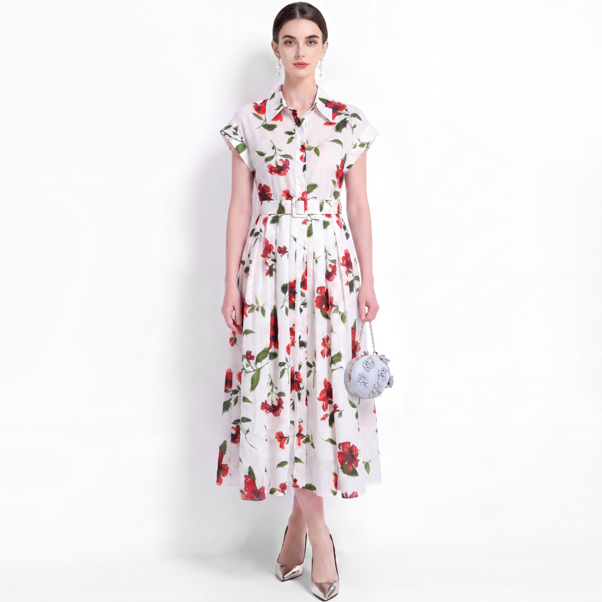 Vintage Collectible Buttons - Stylish Floral Shirt Dress Short Sleeve