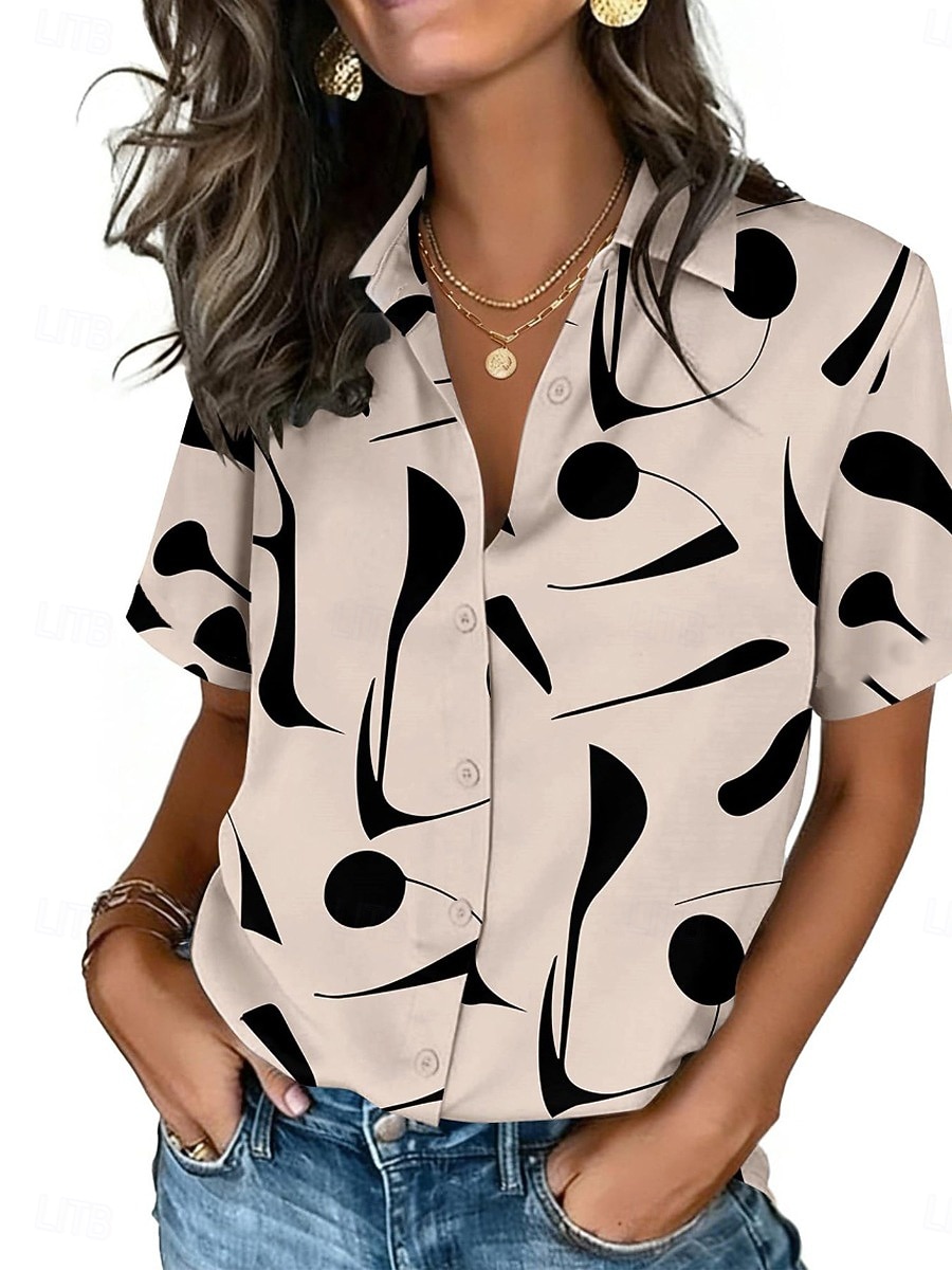 Women's Dot Print Lapel Shirt  - Vintage Collectible Buttons recension och pris